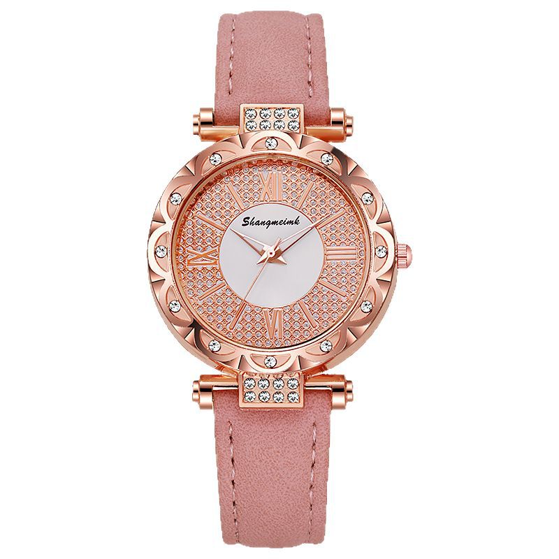 Korean-style quartz watch with a simple leather strap.