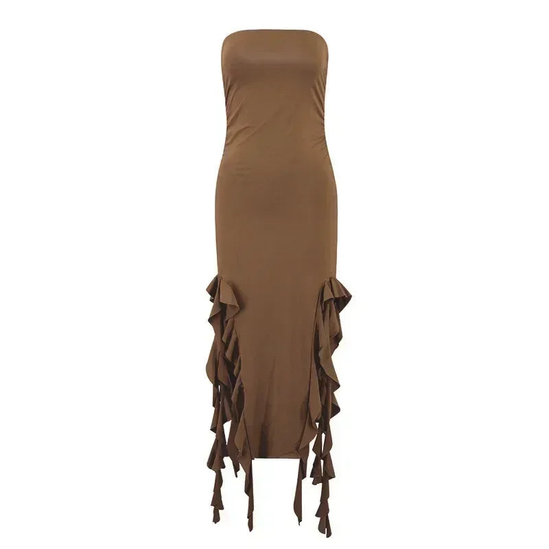 BWQ Long Dresses For Women Slit Sexy Bodycon Sleeveless Jellyfish Dress Hot Girls Fashion Off The Shoulders Maxi Dress Woman