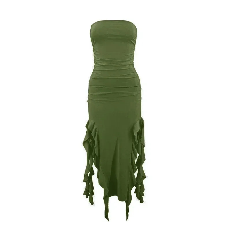 BWQ Long Dresses For Women Slit Sexy Bodycon Sleeveless Jellyfish Dress Hot Girls Fashion Off The Shoulders Maxi Dress Woman